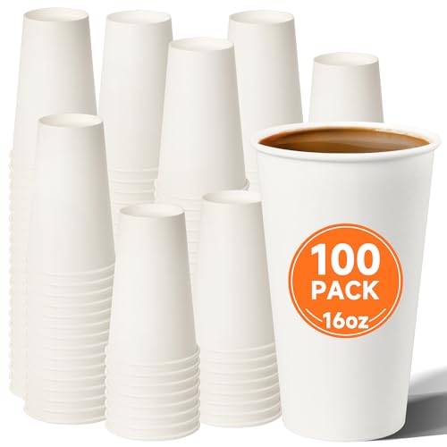 100 Pack 16 oz Disposable Paper Coffee Cups (White / 16 oz)