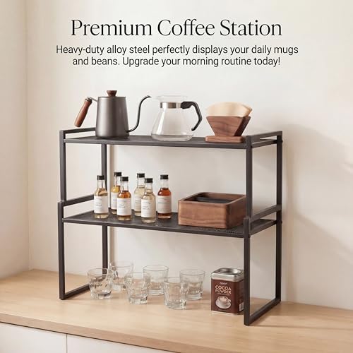 Stackable Kitchen Cabinet Organizer Shelves Pantry Rack Set of 2 (Charcoal Black / 16.1'' W)
