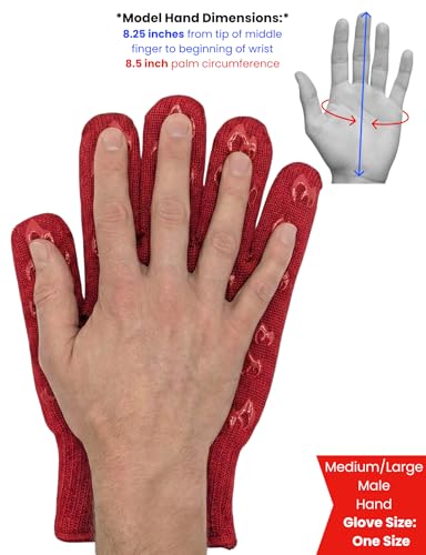 Grill Armor Oven Gloves with Fingers (One Size Fits Most Standard Cuff / Red)