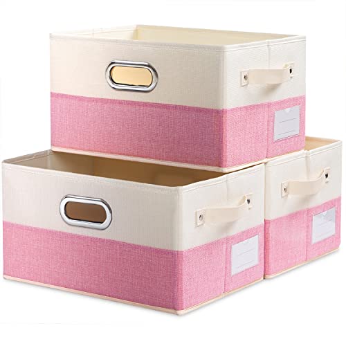 Large Collapsible Storage Baskets for Closet [3 (Pink&Cream / Large(3-Pack))