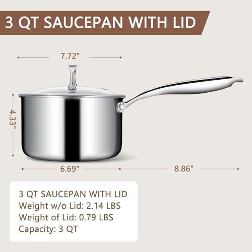 3 Ply Stainless Steel Saucepan with Lid (3 Quarts)