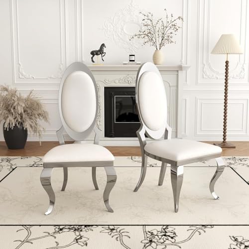 Modern Dining Chairs Set of 2 (White/Silver / Set of 2)