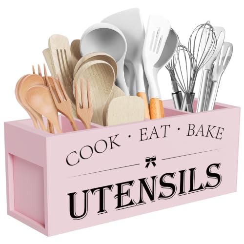Extra Large Utensil Holder Countertop for Kitchen Counter (Pink)