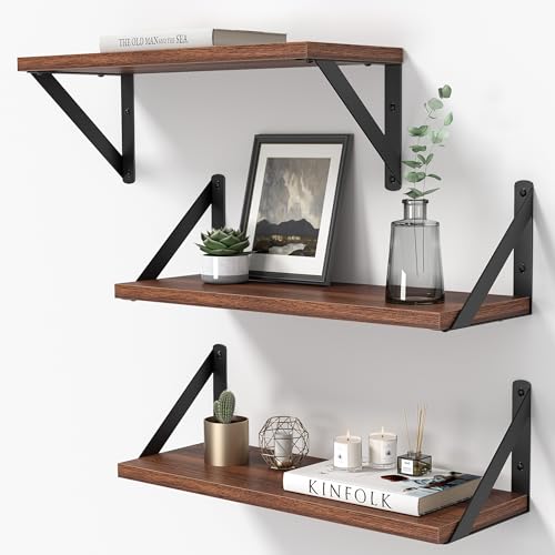 Floating Shelves for Wall (Walnut / 15.75"W x 5.9"D x 5.4"H,Set of 3)
