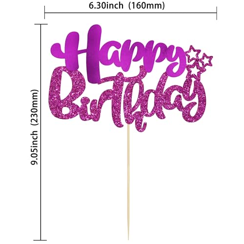 1Pcs Happy Birthday Cake Topper Glitter Happy Birthday Cake Pick Decorations for Celebrating Baby Shower Theme Kids Boys Girls Anniversary Party Decorations Supplies Purple (Style 2 / Purple)
