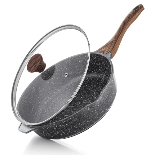 Nonstick Deep Frying Pan Skillet (Gray / 12-inch/5QT)