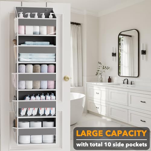 2 Pack Over The Door Organizer with 5 Large Pockets and 10 Mesh Side Pockets (2 Pack / Gray)