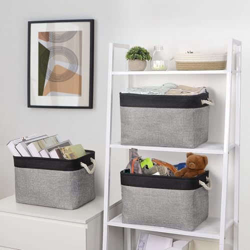Storage Basket for Organizing (Black&Grey / 3PCS/Large Cube - 16L×12W×12H)