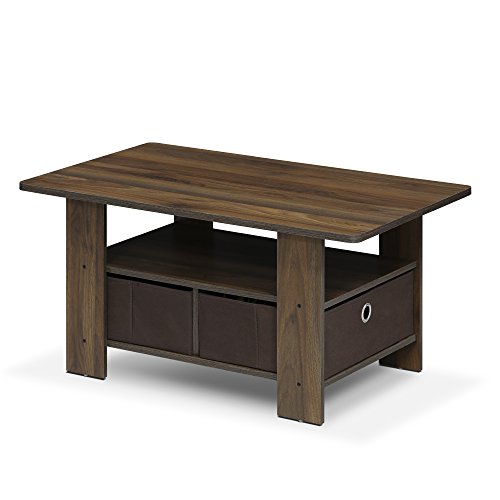 Andrey Coffee Table with Bin Drawer (Columbia Walnut/Dark Brown / 2 Bin)