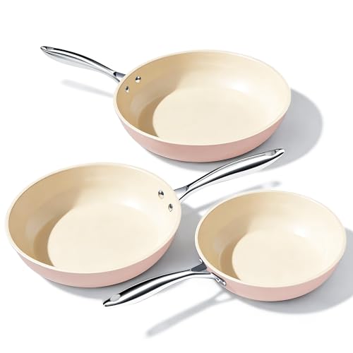 Nonstick Ceramic Frying Pan Set (Pink / 8"+9.5"+11")