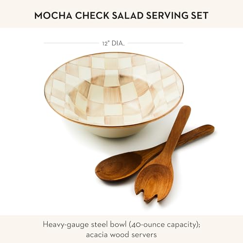 Enamel Salad Serving Set (Mocha Check)