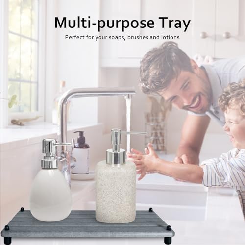 2 PCS Water Absorbing Stone Trays for Bathroom Sink Fast Drying Coasters (11" X 4.7" Gray)