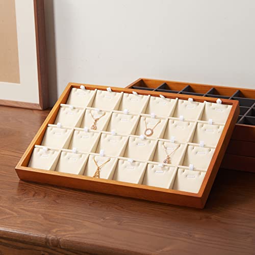 Wooden Jewelry Tray (Creamy-white 24 grid necklace/pendant jewelry tray)