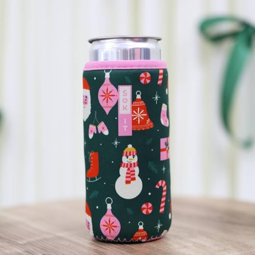 CanSok Sleeve for Beer & Soda Insulated Neoprene Cover (Tis the Season / 12oz Slim Can Sleeve)