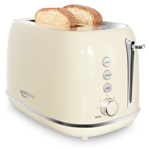 Toasters 2 Slice Retro Stainless Steel Toasters with Bagel (2 Slice / Beige)