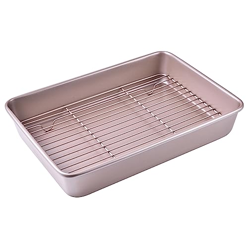 13 Inch Baking Pan With Rack Carbon Steel Nonstick Tray for Oven Roasting (Champagne Gold / 13 Inch Deep)