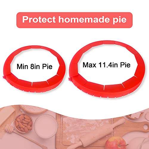 2 Pack Adjustable Silicone Pie Crust Shield & Protector for Baking Pies (Red)