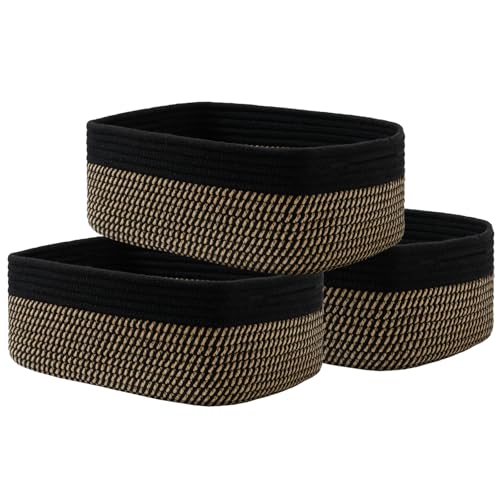 Small Woven Storage Basket for Organizing (Black & Brown / 13.5"L x 9.5"W x 5"H)