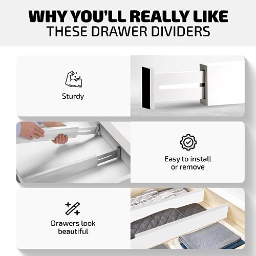 4 Pack Bamboo Drawer Dividers (White / 2.6-Inch High (4-pk))
