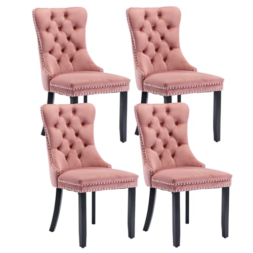 Pink Velvet Dining Chairs Set of 4