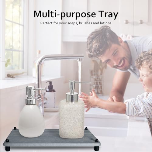 2 PCS Water Absorbing Stone Trays for Bathroom Sink Fast Drying Coasters (9.5" X 4.7" Grey)