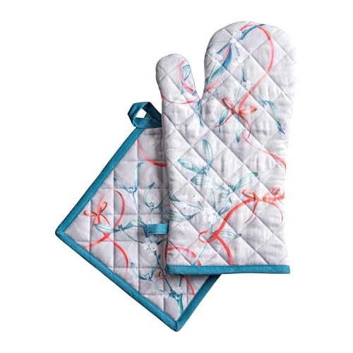 100% Cotton Oven Mitt & Pot Holder Set (122 - Enora / 7.5" x 13" & 8" x 8" (Oven Mitt & Pot Holder))