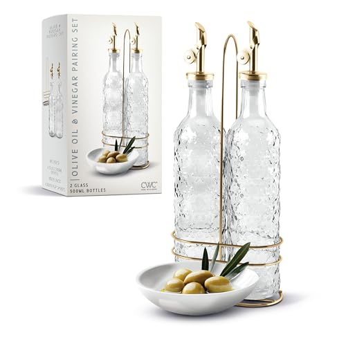 Glass Olive Oil Bottle Dispenser (Floral / Clear)