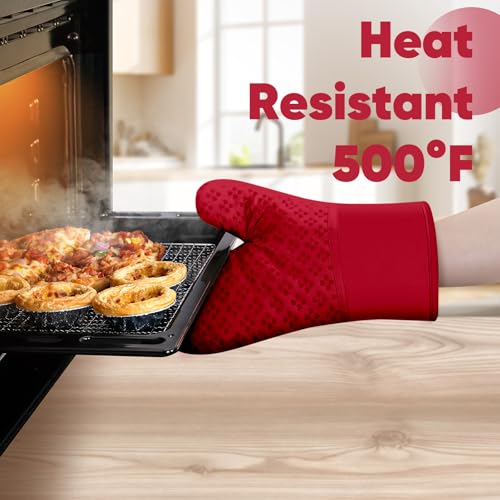 Oven Mitts and Pot Holders 4 Sets (Red)