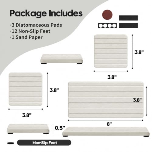 Diatomaceous Earth Sink Organizer Tray Set (3 Pack - Beige - 1pc of 8"x 3.8" and 2pcs of 3.8"x 3.8")