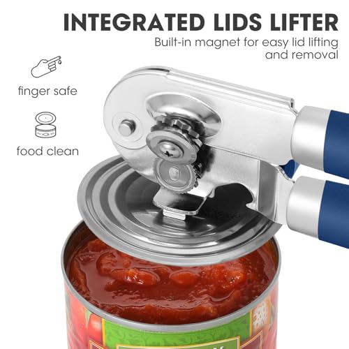 Manual Can Opener Hand Held with Magnet for Home Kitchen (Blue)