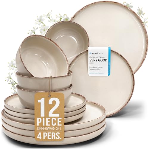 12 Piece Stoneware Dinnerware Set for 4 (Rustic / Beige / Set for 4 (12pcs))