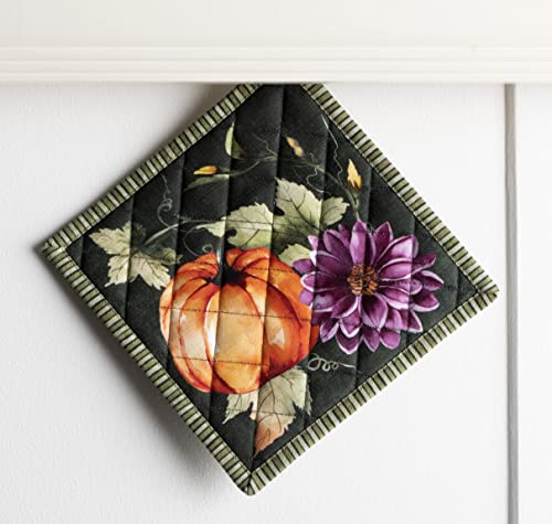 Pot Holders 100% Cotton Potholders (026 - Pumpkin Garden - Dark Green / 8" x 8" (Pot Holder Pack of 2))