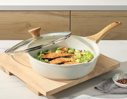 Nonstick Ceramic Saute Pan 10 Inch (Ceramic White / 10-inch/3.5QT)