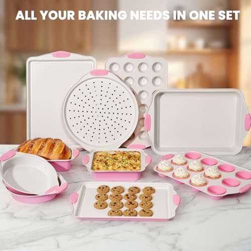 22 PCS Nonstick Baking Pans Set (Pink)