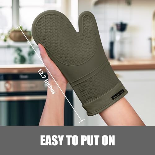 Silicone Oven Mitts and Pot Holders Sets (Olive)