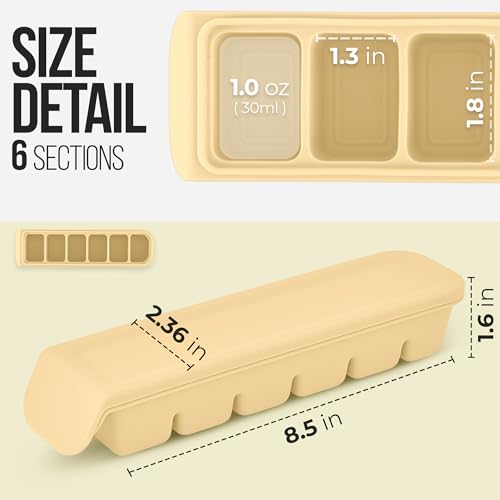 1 oz 6 Sections Silicone Ice Cube Freezer Tray with Lid (1oz/6ct â 1 Pack / Beige)
