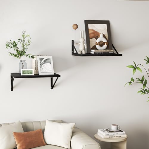 28W x 12D Deep Floating Shelves Set of 2 Black (Black With Black Metal Bracket / 28Wx12Dx5.8H)