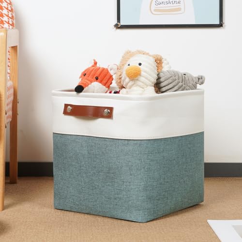 11x11 Cube Storage Bins for Organizer (White&Dark Green / S-11"x11"x11")