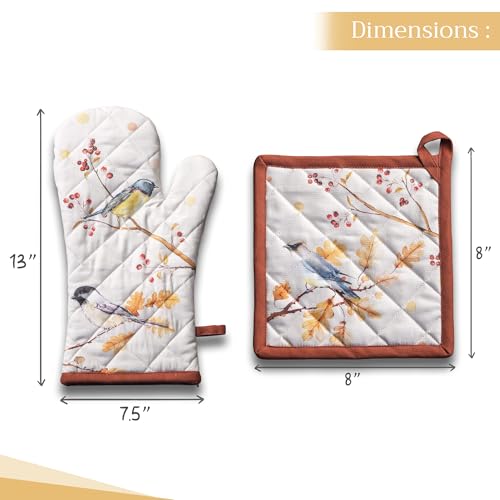 100% Cotton Oven Mitt & Pot Holder Set (112 - Oak Leaves / 7.5" x 13" & 8" x 8" (Oven Mitt & Pot Holder))