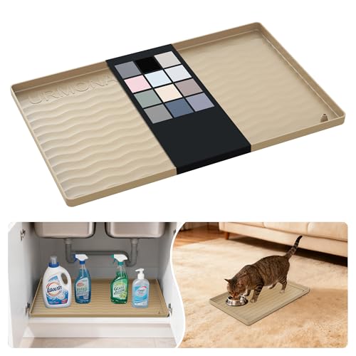 Waterproof Silicone Under Sink Mat 16'' x 10'' Shelf Liner for Kitchen and Bathroom (Khaki / 10"W x 16"L)