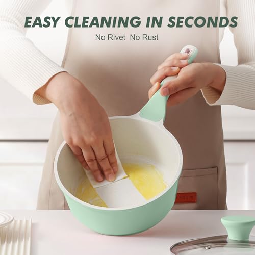 Ceramic Nonstick Saucepan with Lid 1.5 QT (Mint Green / 1.5 Quarts)