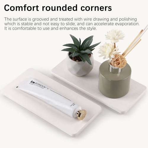 2Pcs Stone Soap Trays Water Absorbing Diatomite Coaster (White / 8.3" x 3.9")