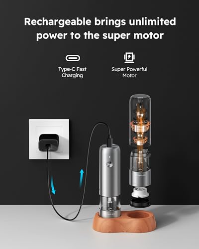 Mini Electric Salt and Pepper Grinder Set with Wood Base (MINI / Silver)
