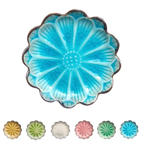 Ceramic Spoon Rest for Stove Top (Cracks Deco, Lake Blue)