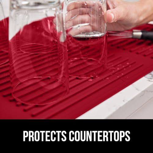 Patented BPA Free Silicone Dish Drying Mat (16" x 12" / Silicone / Red)