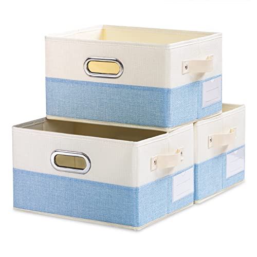 Fodable Storage Bins for Closet [3 (Blue&Cream / Medium(3-Pack))