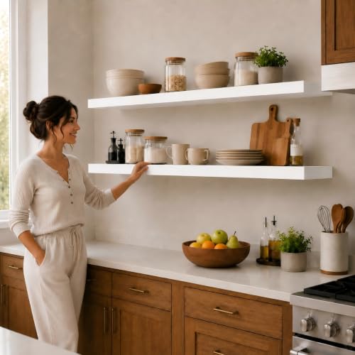 60 inch White Floating Shelves for Wall 8 (White / 60'' x 8''x 2''(set of 2）)