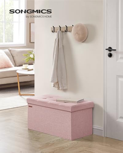 30 Inches Folding Storage Ottoman Bench (Jelly Pink / 15"D x 30"W x 15"H (without Flipping Lid))