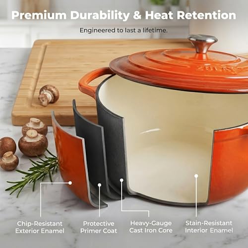 5 Quart Enameled Cast Iron Dutch Oven Pot with Lid (Orange / 5 Quart)