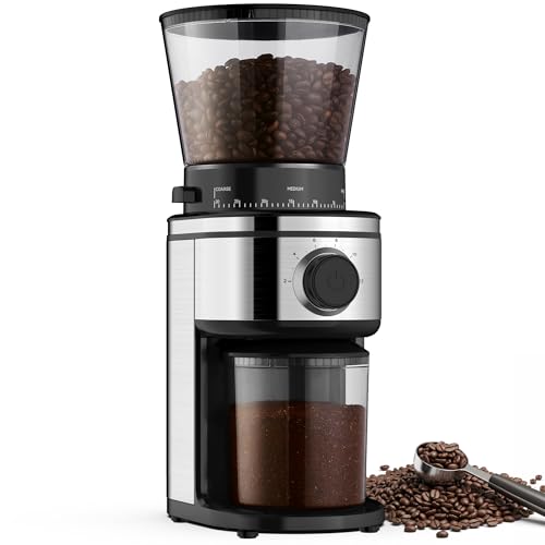 Conical Burr Coffee Grinder Electric (Shiny silver Black)